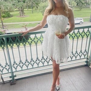 Strapless White Floral Applique Mini Dress